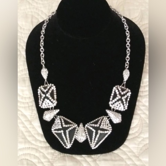 Alexis Bittar black lucite necklace with crystals in silver tone serting.